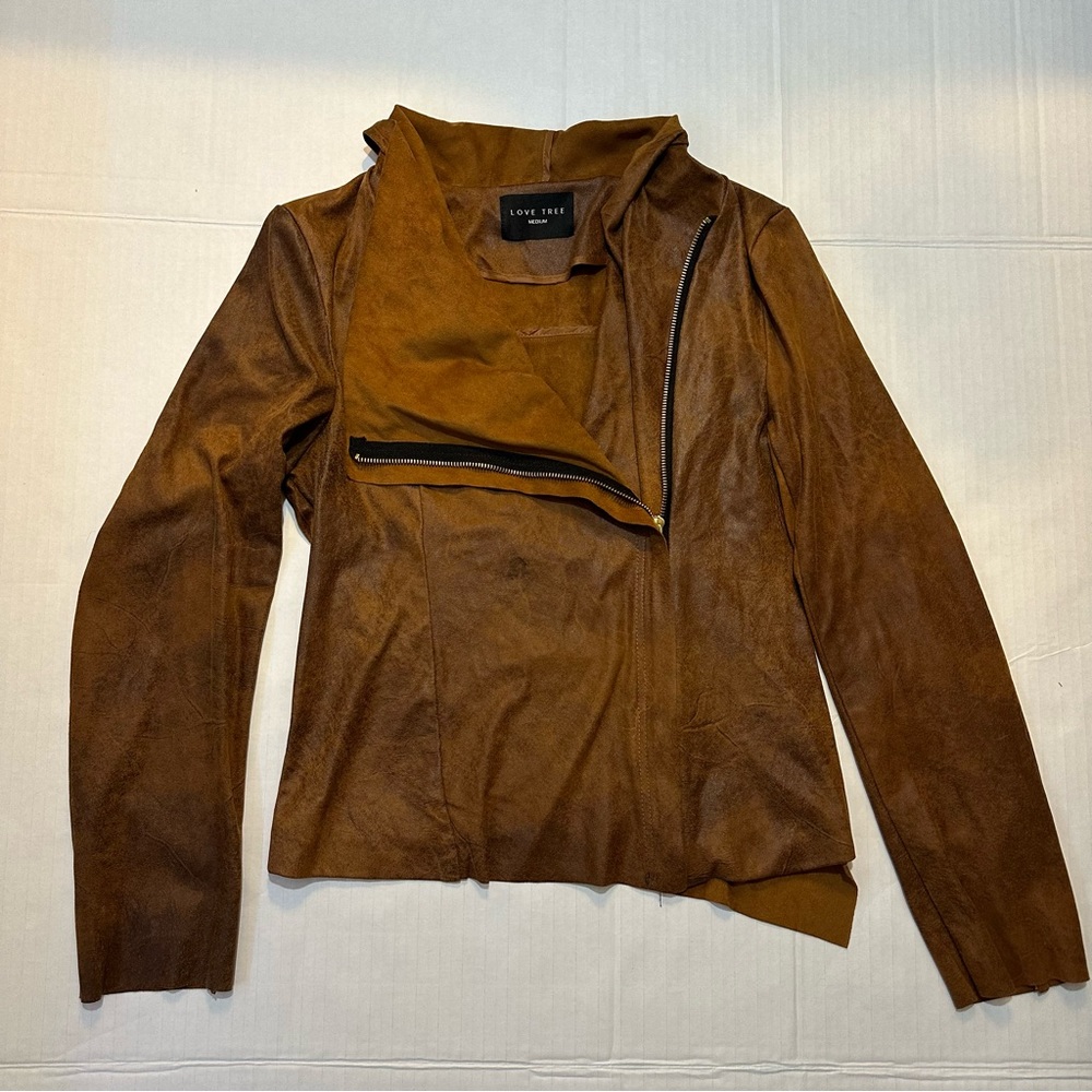Walnut Faux Suede Moto Jacket - Size Medium